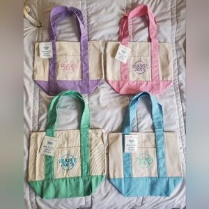 NWT Trader Joe's Pastel Mini Canvas Tote Bag Set